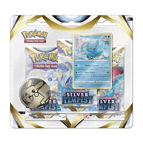 Pokemon Sword & Shield - Silver Tempest - 3-pack Booster Pakke - Manaphy